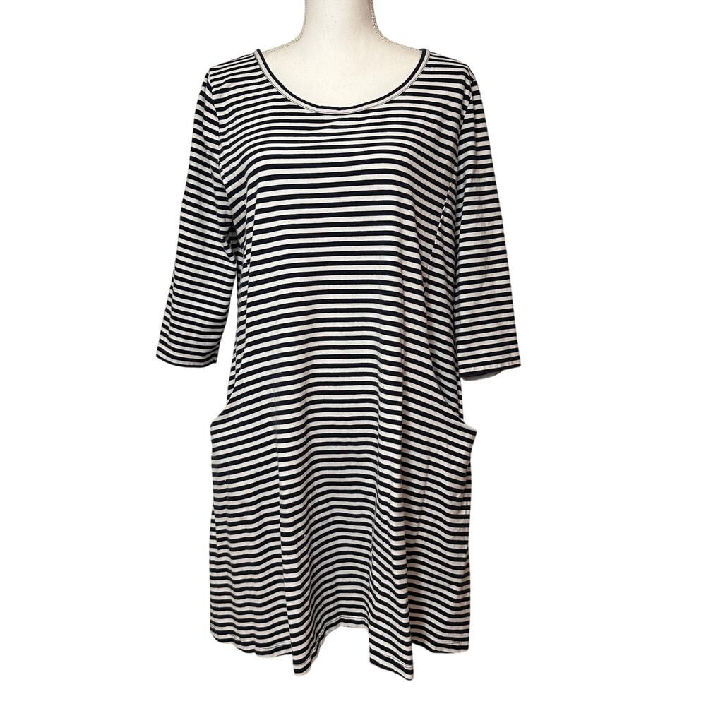 Object Collectors Item Objdira Dress sz XL Navy‎ White Striped Cotton Pockets